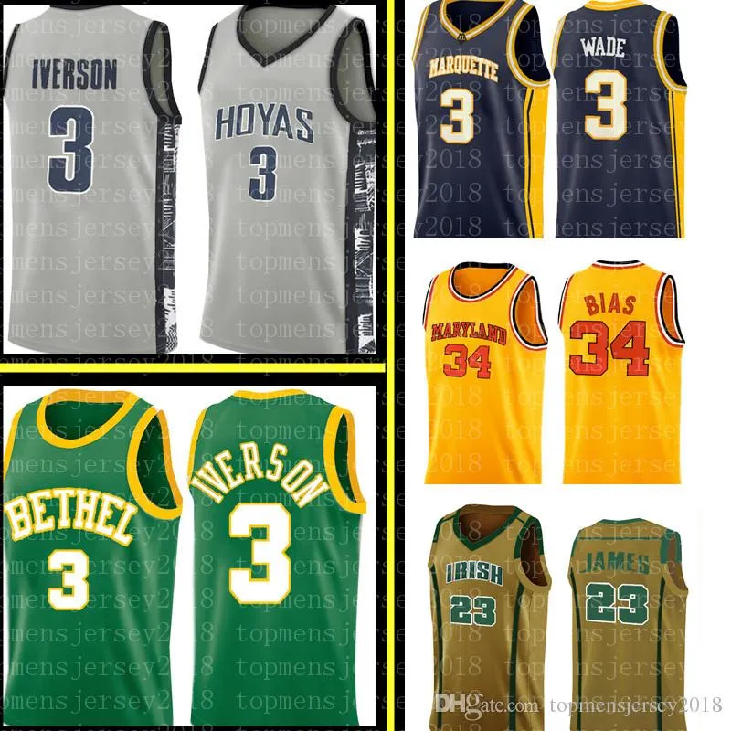 Allen 3 Iverson Dwyane 3 Wade Jersey Len 34 Bias رجالي جامعة المدرسة الثانوية قمصان كرة السلة التطريز الشعارات S-XXL