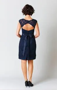 Navy Blue Lace Knee Length Navy Blue Infinity Dress With Hollow