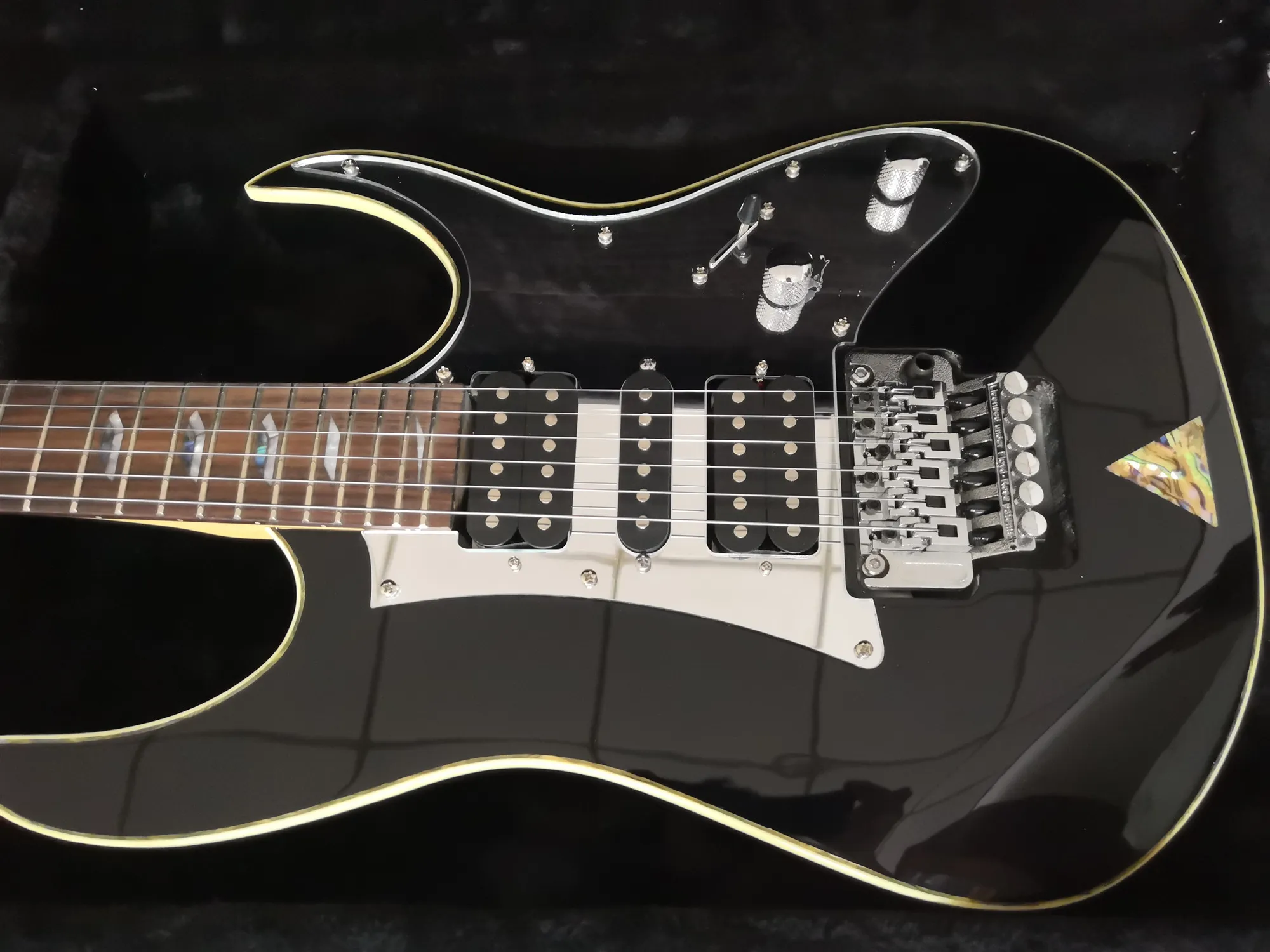 Custom HHS Black Electric Guitar With Colorful Shell Inlay Custom HHS Black Electric Guitar With Colorful Shell Inlay