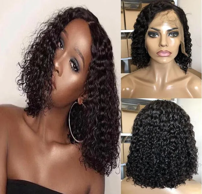 Celebrity Wig Lace Front Wig Curly Bob Cut Natural 10A Grade Burmese Virgin Human Hair Full Lace Paryk för Black Women Free Shipping