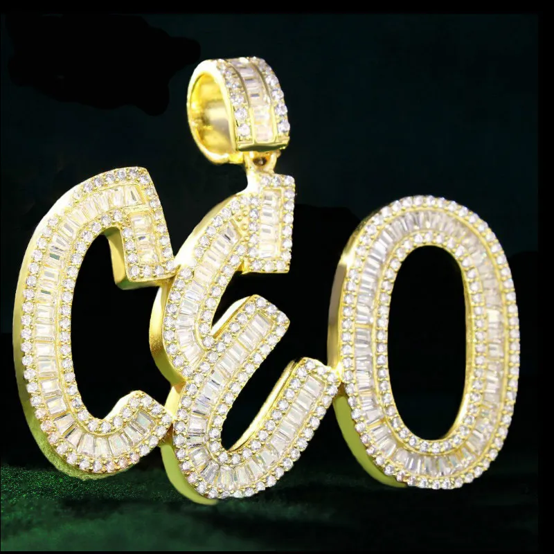 Herren-Halskette mit individuellem Namens-Baguette-Buchstaben-Anhänger, Ice Out, kubischer Zirkon, Gold, Silber, Hip-Hop-Schmuck mit 4 mm Tennis, 50,8 cm