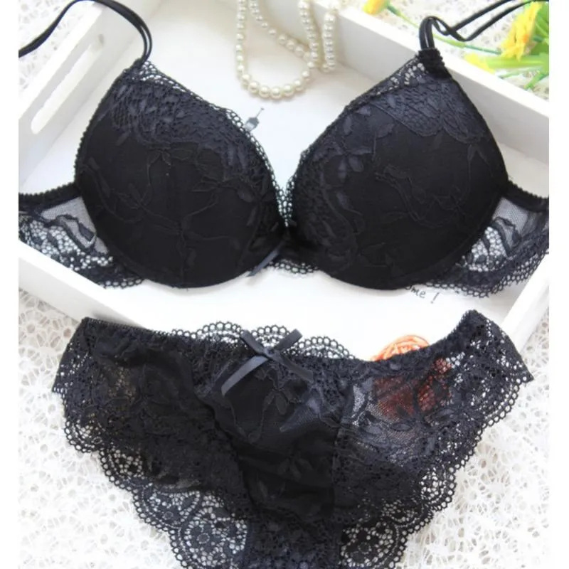 Satin Lace Embroidery Bra Sets Women Sexy Solid Bra Lace Cute Sexy Underwear With Panties 2 Pcs Set Corset Underpants Women259v