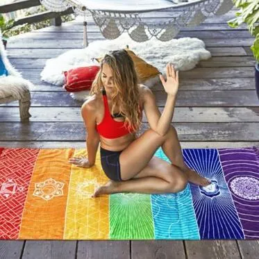 70 * 150 cm Polyester Beach Handdoek Deken Unisex Yoga Handdoek Regenboog Kleur Boheemse Strandhanddoek Strand Sjaal CCA11125 20PCS