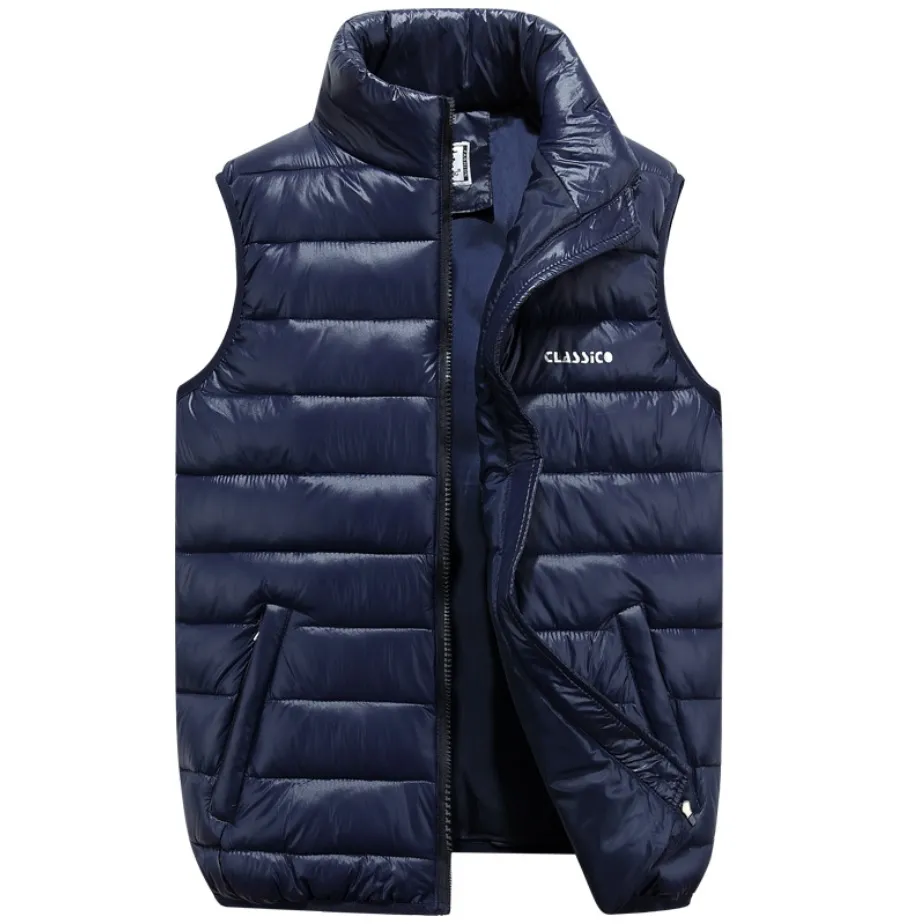 Vests dos homens outono inverno plus tamanhos ultra fina para baixo algodão pufter colete casaco casaco homens zíper alto pescoço gilet s com bolsos s-6xl