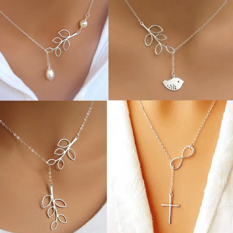 5 Styles Designer Bijoux Femmes Collier Simple Infinity Croix Diapositive Collier 925 chaîne en argent Pendentif Oiseau et Arbre Bijoux