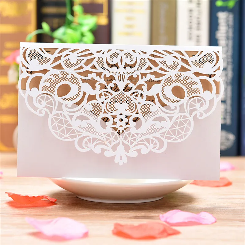 200pcs Laser Cut свадебные приглашения карты Обложка Hollowed Кружева Конверты для девичника Обручальное День рождения инвайтов