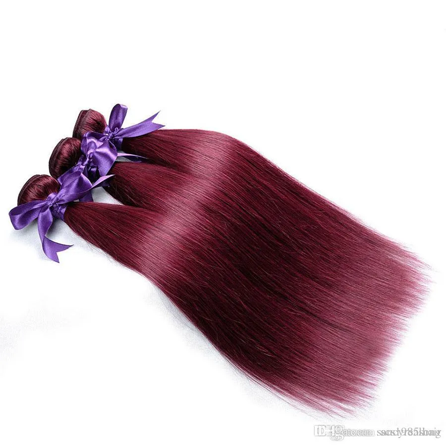 Brazilian Virgin Hair Straight Hair Weaves 6pcs 50g Silk Straight Color 99J Burgundy RED brazilian human hair bundles