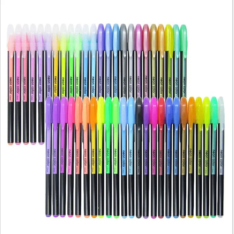 48 färger gelpennor set, glitter gel penna för vuxna målarbok tidskrifter som ritar doodling konstmarkörer