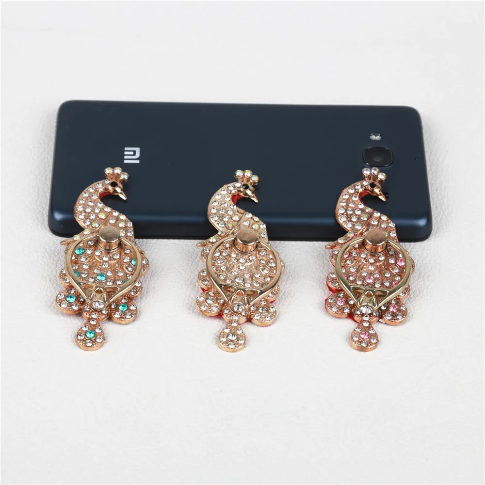 Universal Luxury Peacock Diamond Finger Ring Phone Holder Mount For iPhone 7 8 x xr For Samsung Mobile Phones Tablet Dock