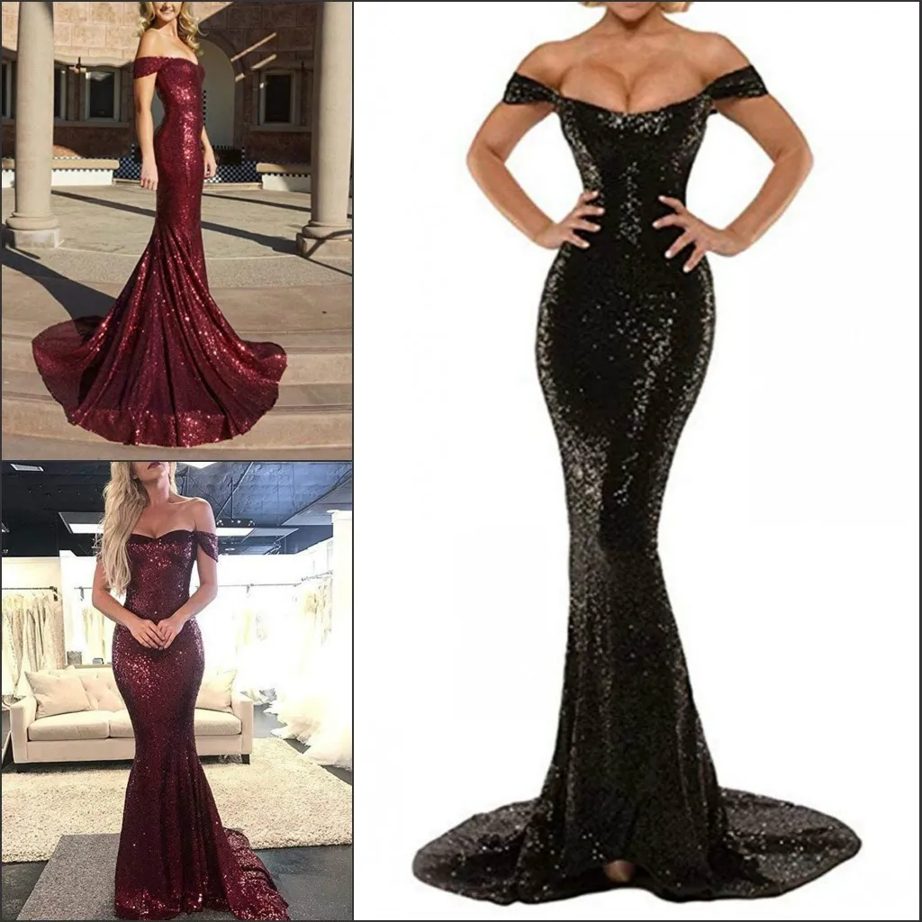 Bling Pailletten Mermaid Prom Dresses Off The Shoulder Mouwloze Afrikaanse Formele Partij Zwart Meisje Avondjurken Gastkleding Robe de Soiree