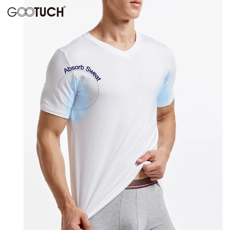 Sous-vêtements hommes absorbent la sueur sous-vêtements homme élastique t-shirts mâle col en V manches courtes hauts vêtements de nuit grande taille maillot de corps 53591237O