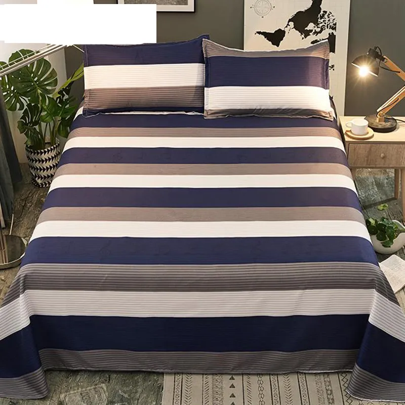 Fashion Striped Print Bed Linens Flat Bed Sheet Plain Printed For Single/ Double Bed Twin Queen King