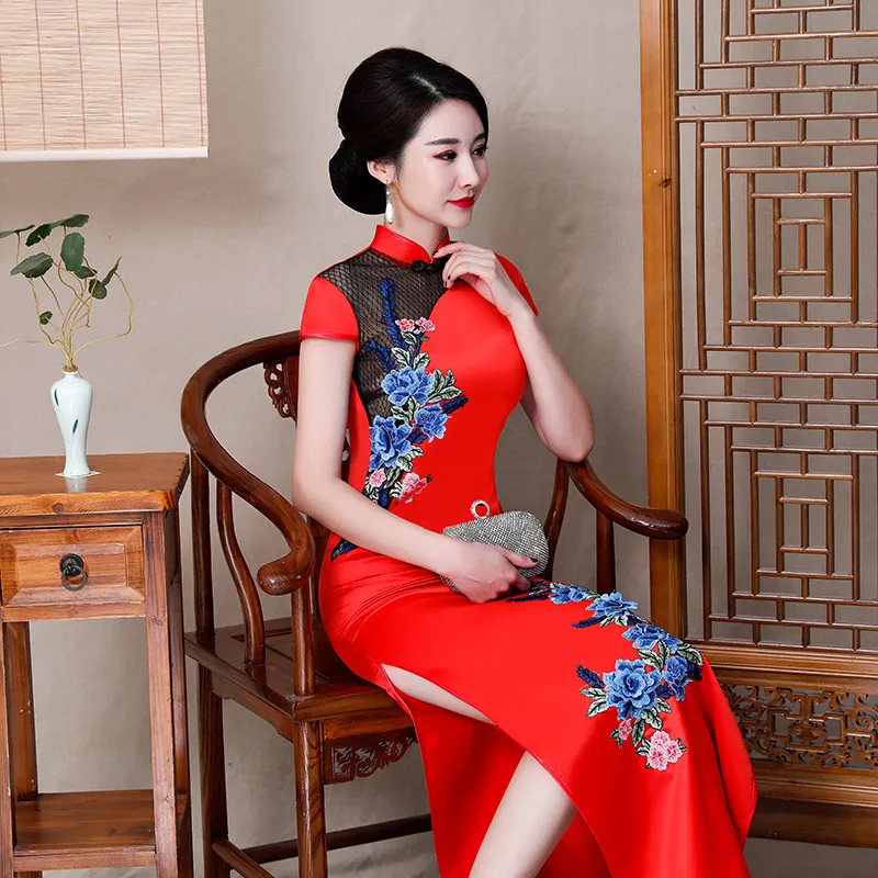 Sexy Chinese Tang Suit Qipao Vestido Oriental Traditional Costumes Long ...