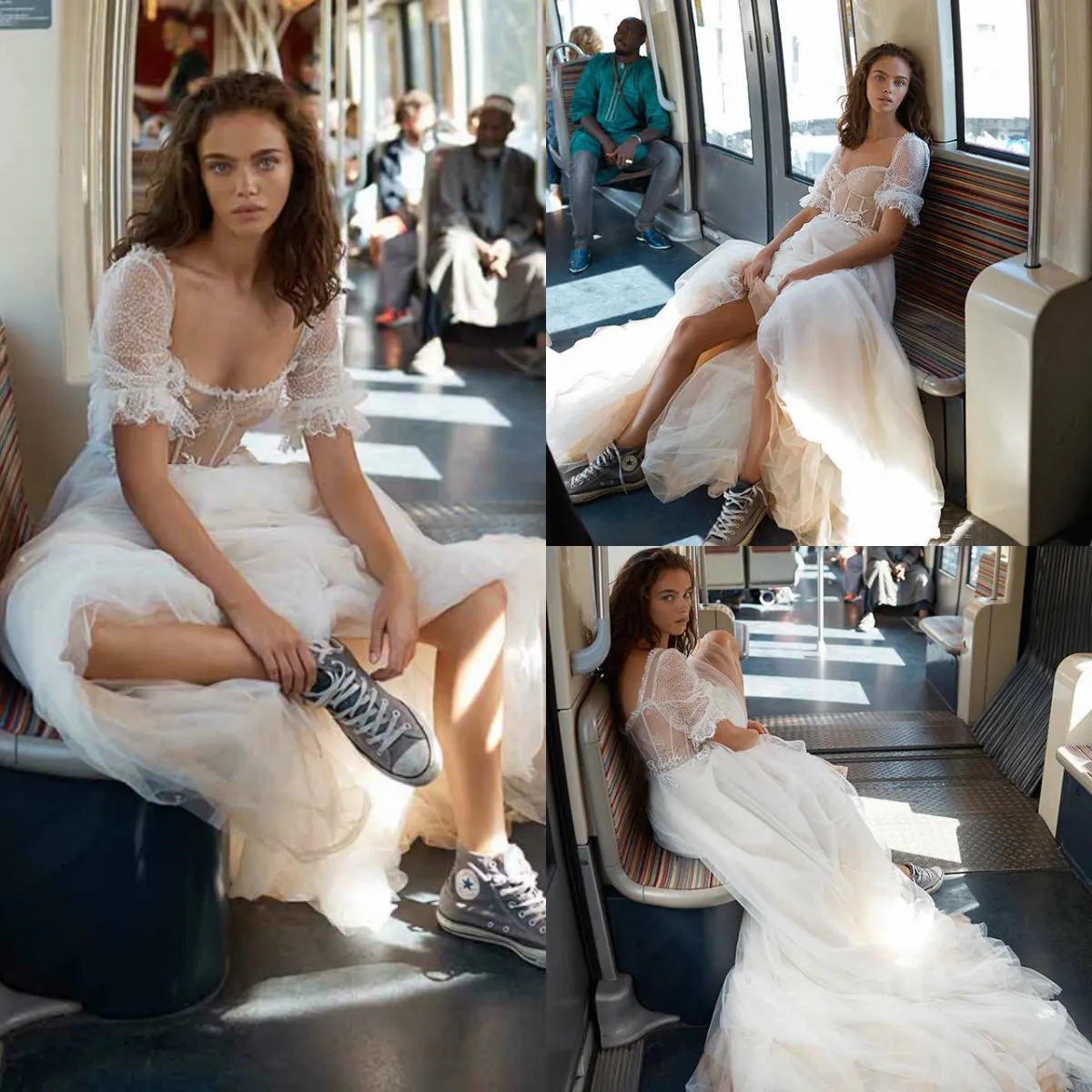 2020 Simples vestidos de noiva Praça manga curta apliques Tulle A Linha de vestidos de noiva Varrer Vestidos Train casamento
