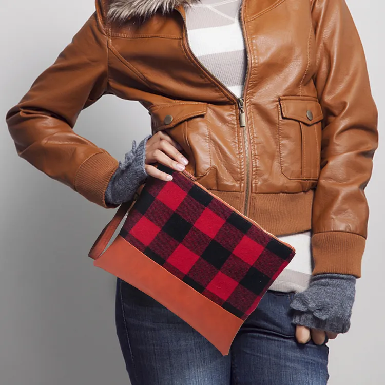 Buffalo Plaid Cosemtic Bag Wholesale Blanks Red Check Wristlet Handbag Women Accessories Clutch Black/white Red/Black