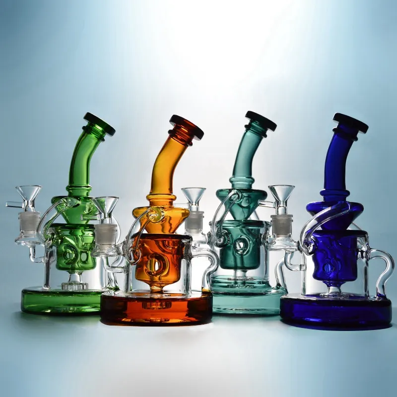 토네이도 Recycler Bong Heady 유리 Dab Rigs Klein Recycler 유리 물 파이프 샤워 헤드 타올베이스 봉 중공베이스 유리 그릇 WP308