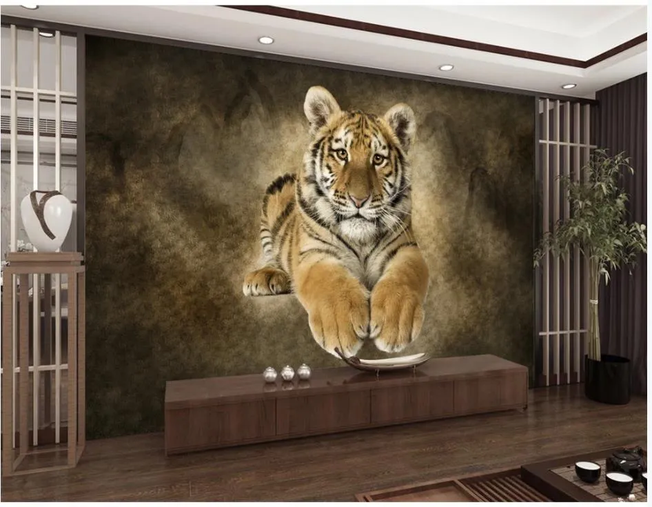 Pôster de tigre 3D, mural de decoração de parede, papel de parede