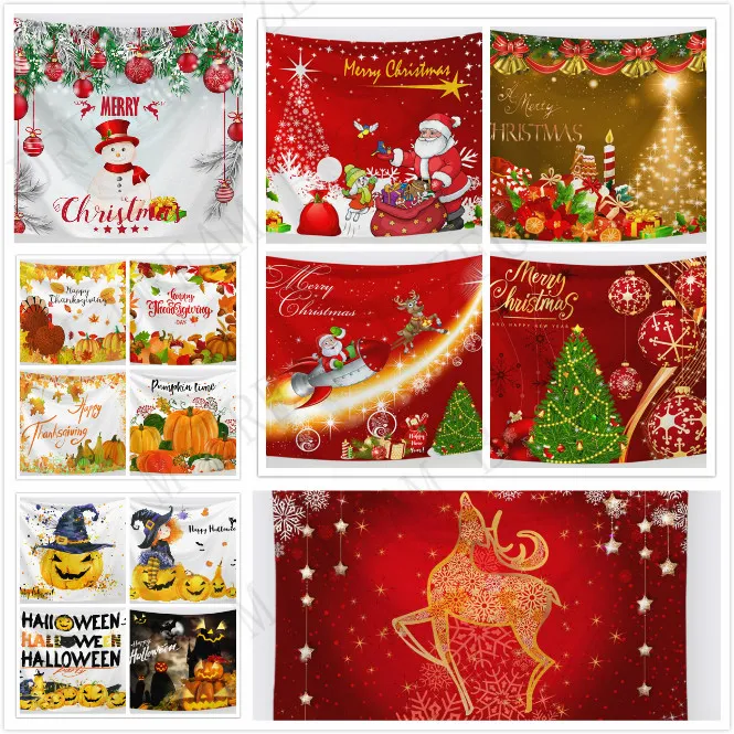 76 Designs Tapestry Hallowmas Thanksgiving Day Christmas tapestry Festival Wall Hanging Mats Beach Towel Picnic Blanket Sofa Cover Party Bac