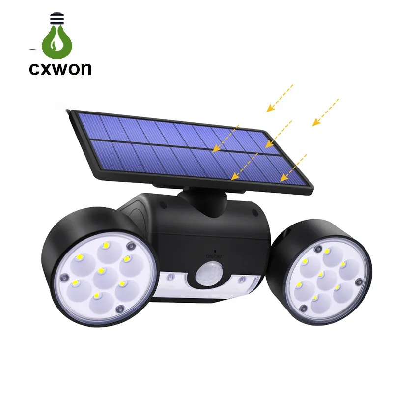 Czujnik Słoneczny Światło Światowe 30 LED Dwukowa głowa Regulowany Kąt LED Ogrodowy Lampa Dla Path Gate Yard Solar Spotlight