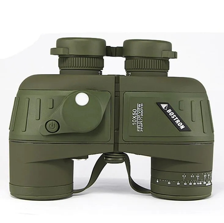 Militare russo 10x50 HD Zoom Binocolo marino Telemetro Bussola Telescopio Oculare Azoto impermeabile Verde militare