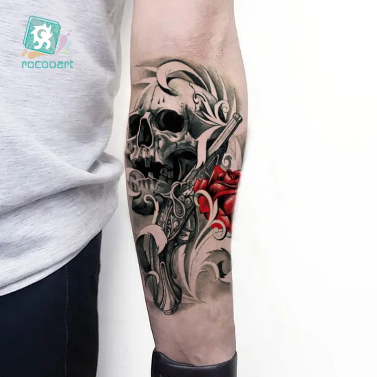 LC-811 / grande tatuagem adesivo legal Halloween Fake Braço manga crânio de horror desenhos Tatuagem temporária para homens braço.