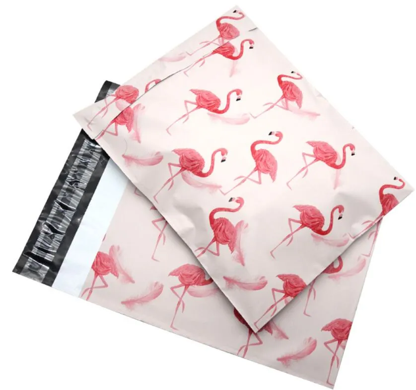 New 100pcs 25.5*33cm 10*13 inch Fashion Pink Flamingo pattern Poly Mailers Self Seal Plastic mailing Envelope Bags