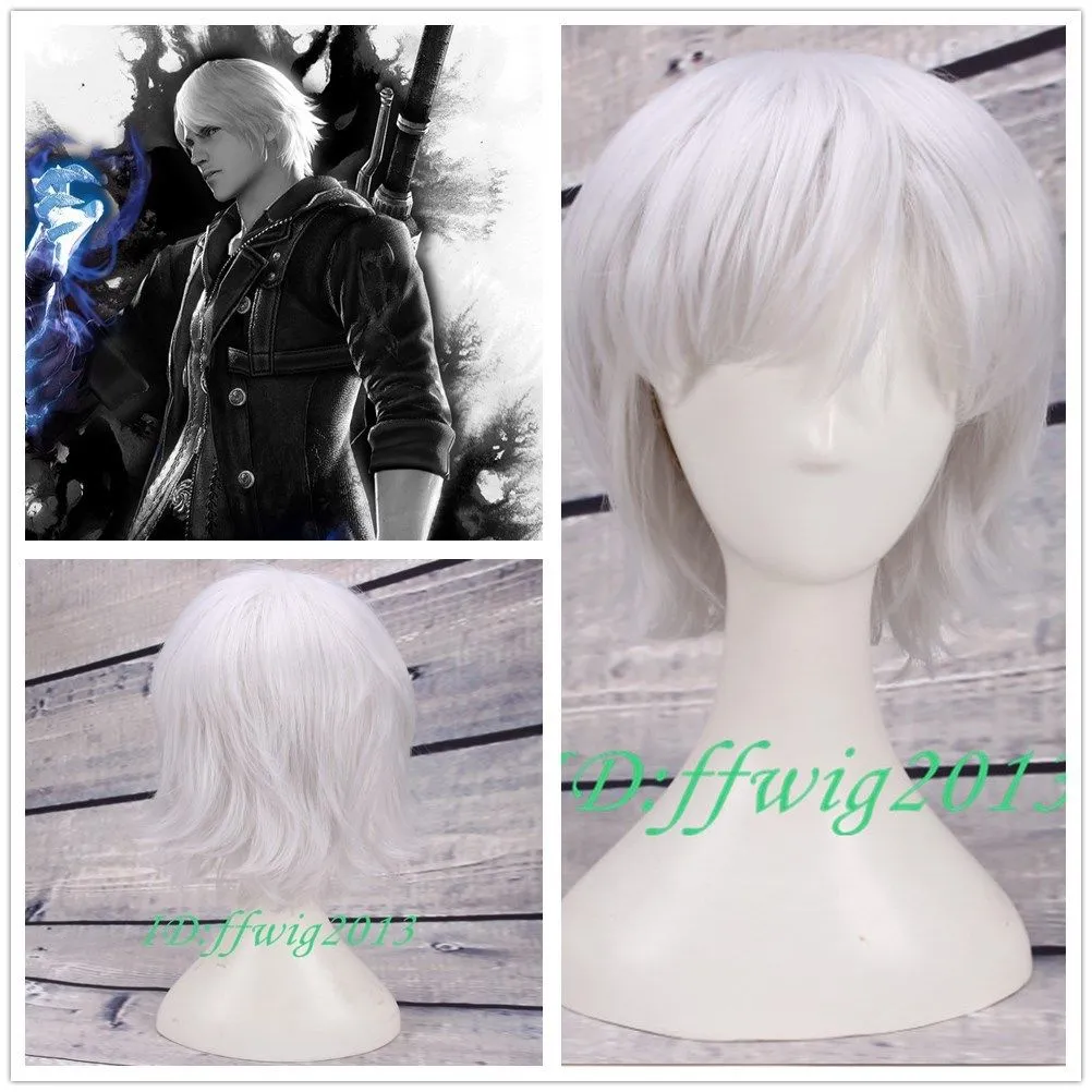 悪魔yy danteシルバーホワイトショートコスプレアニメWig + A Wig Cap