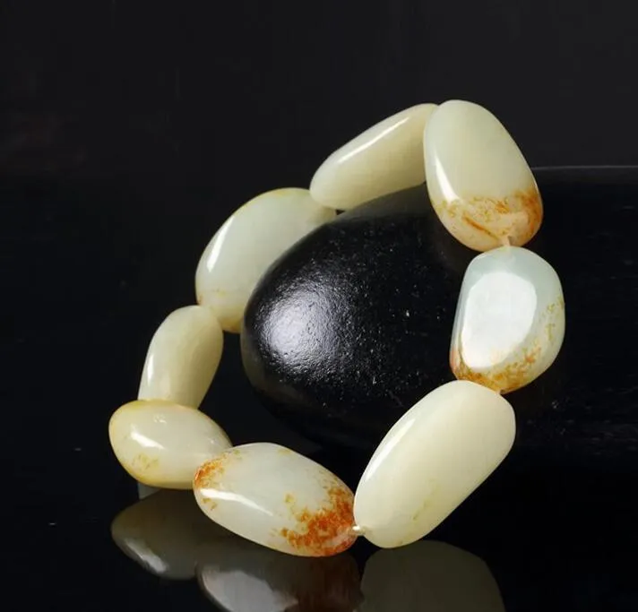 Natural Xinjiang Hetian Jade Seed Armband Äkta Herr och Kvinnors Rå Sten Med Bead Armband Vit Jade Armband Partihandel