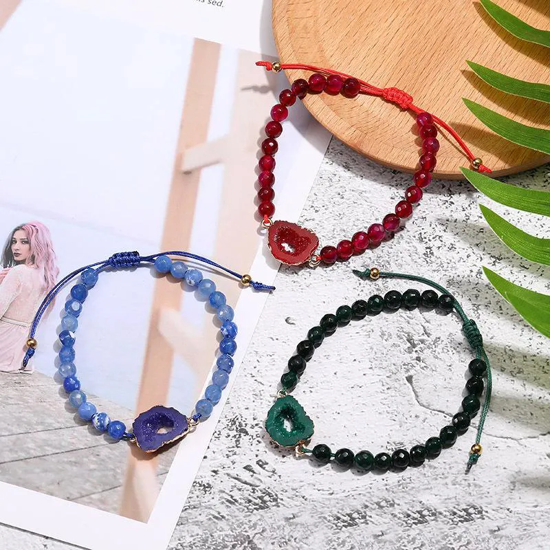 Braccialetto Con Perline Di Giada Naturale Multicolore - Fatto A Mano, Regolabile, Perline 13x10mm, Lunghezza 18cm