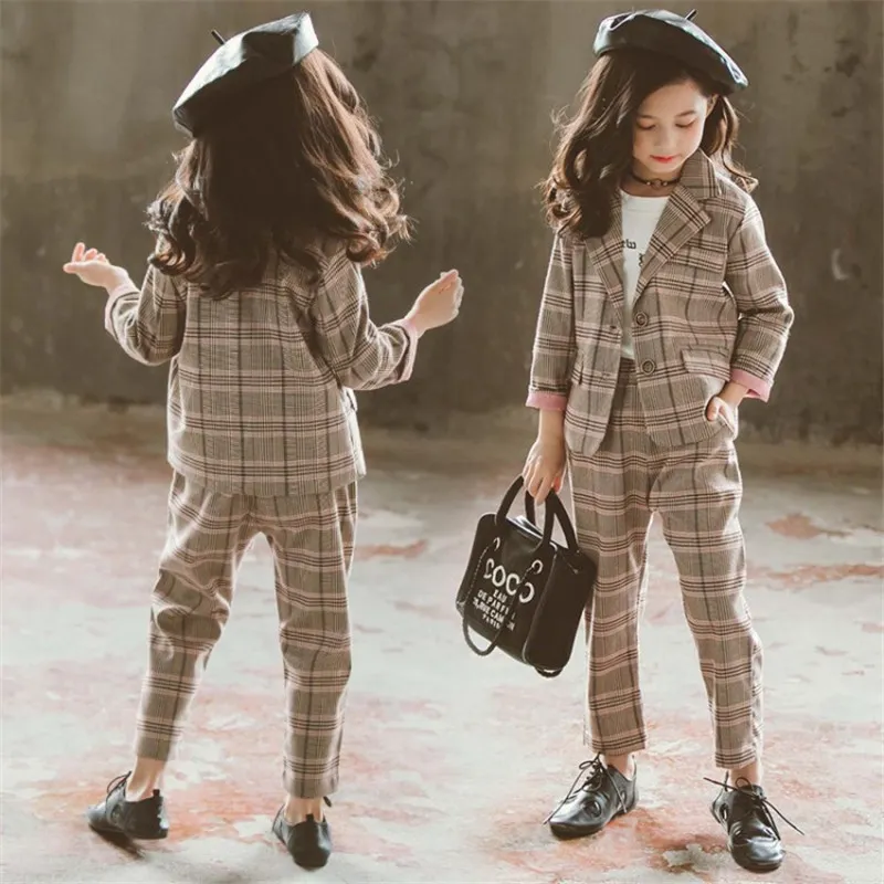 Children Girls Clothing Set Autumn Teenage Girls Suit Plaid Jacket Pants School Kids Tracksuit For Formal Clothes From Vingner 49.88 DHgate.Com
