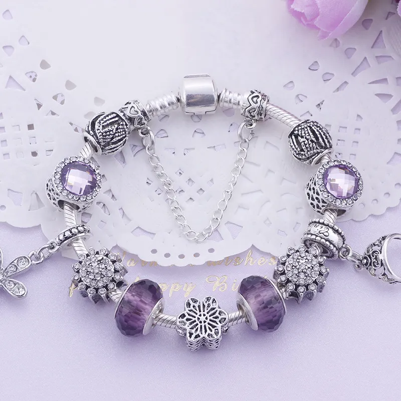 Atacado charme-pulseira de prata 925 Pandora pulseiras para as mulheres jóias Royal Crown Pulseira de cristal verde Beads DIY com logotipo personalizado