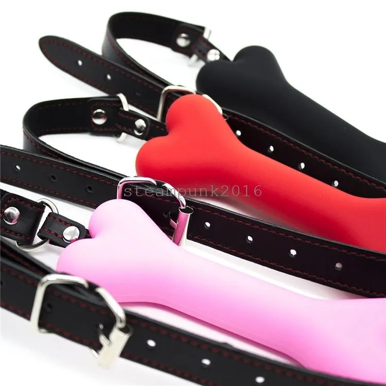 Bondage Soft Silikon Faux Leather Dog Bone Gag Plug Wysokiej jakości Luksusowe otwarte usta Au65