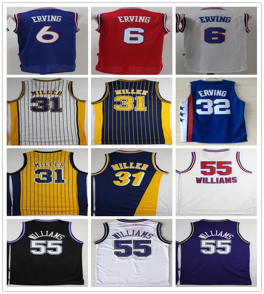 Alta qualidade costurada Julius 6 Erving Jersey Retro Basketball Reggie 31 Miller Shirts Jason 55 Williams Jerseys Stitched College Men