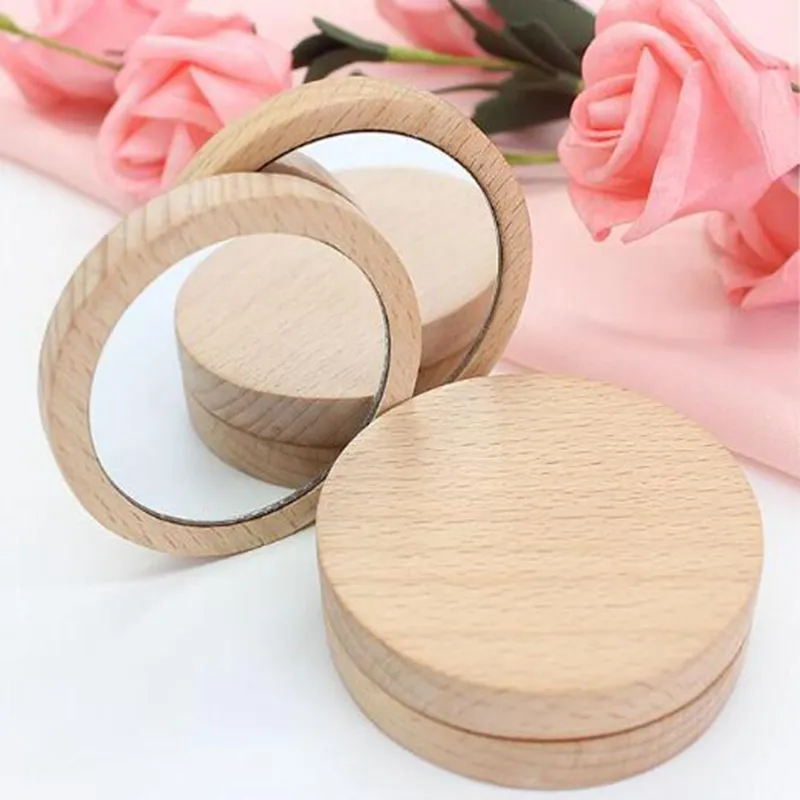 Wooden Small Round Round Wood Mirror Portable Pocket HD Round Wood ...