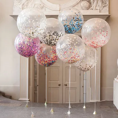 36inch كبير النثار شفاف البالونات الترتر مليئة اللاتكس بالون كبير الحجم الهليوم بالون الزفاف حفلة عيد الميلاد الديكور كرات
