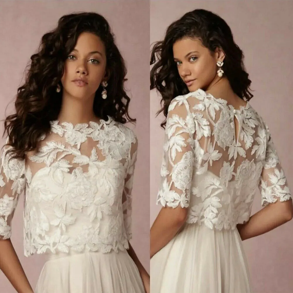 2020 Bridal Jackets Lace Wedding Boleros Top White Long Sleeve Appliques Wraps Women Accessories For Wedding Wear