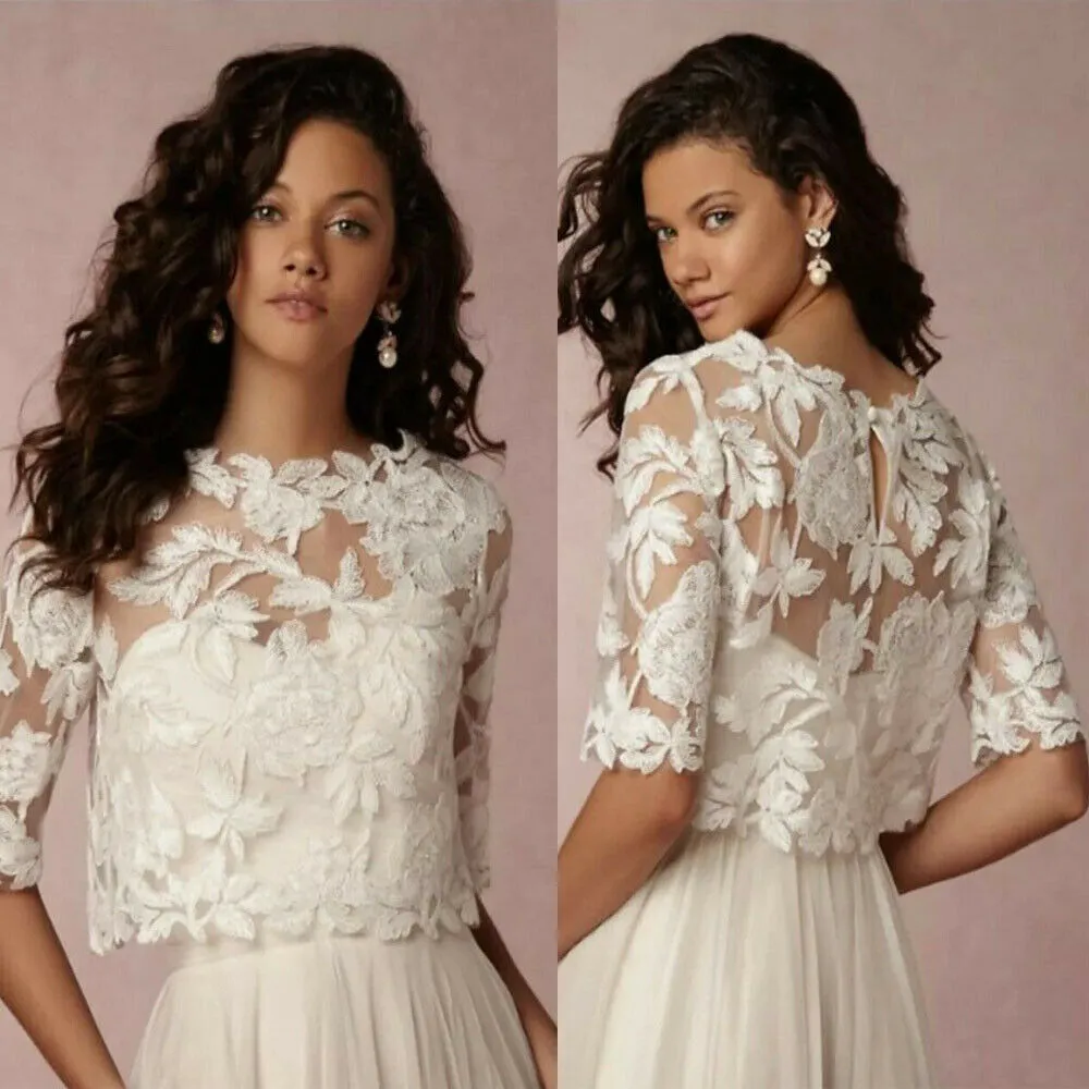 Acquista Giacche Da Sposa Bolero Da Sposa In Pizzo Top Applicazioni A Maniche Lunghe Bianche Avvolge Accessori Da Donna Abiti Da Sposa