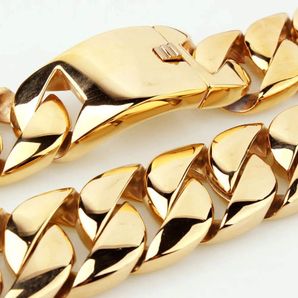 Personalizado 24mm miami cubana link corrente colar de aço inoxidável cor ouro colar masculino hip hop rock jóias2541