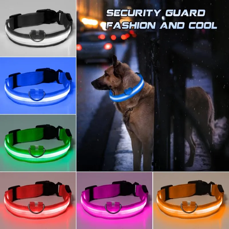 Fashion LED Nylon Dog Collars Dog Cat Harness Flashing Light Up Night Safety Pet Collar multi color XS-XL Size Christmas Accessories