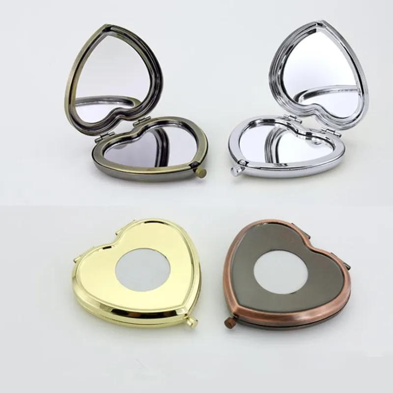 Pocket Mirror Portable Heart Shaped Folding Double-sided Mirror Steel Makeup Mirrors Small Purse Mirror for Women F3415