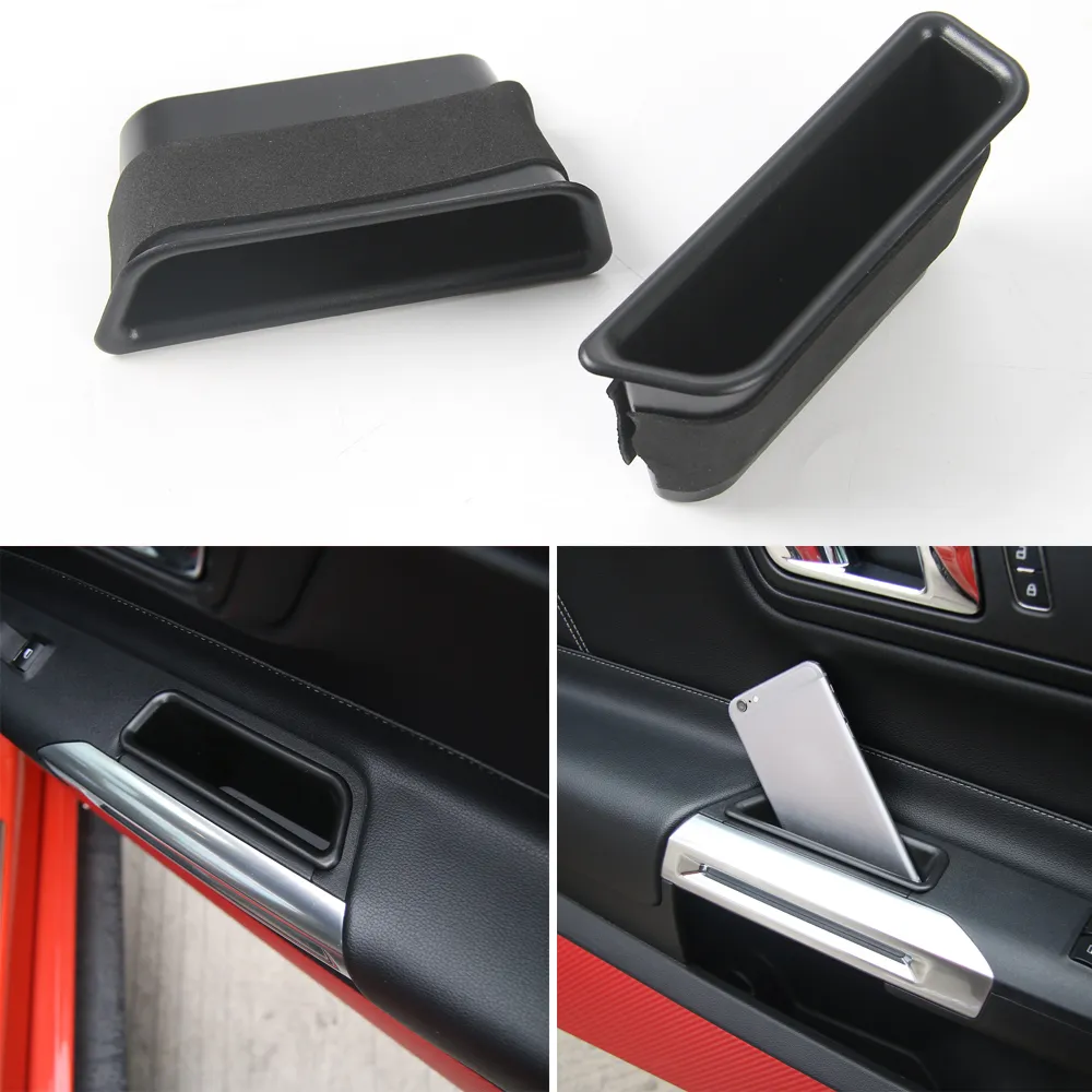 Black ABS Car Door Organizer Cover Trim For Ford Mustang 2024 Interior