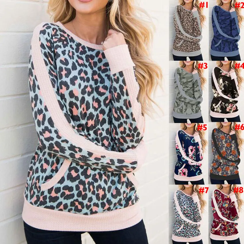 Leopard Patchwork Hoodie 여성 긴 소매 가을 풀오버 캐주얼 탑스 스웨터 가로류 셔츠 소녀 까마귀 8 색 LJJO7131