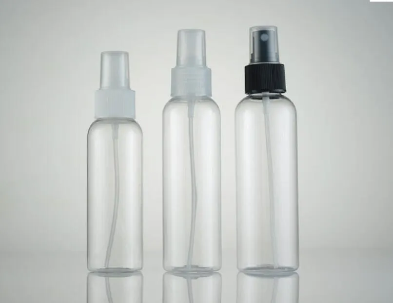 Hoge kwaliteit wit zwart leeg transparant 100 ml / 120 ml spuitfles Witte bovenste watering kan plastic flesjes cosmetische verpakking flessen