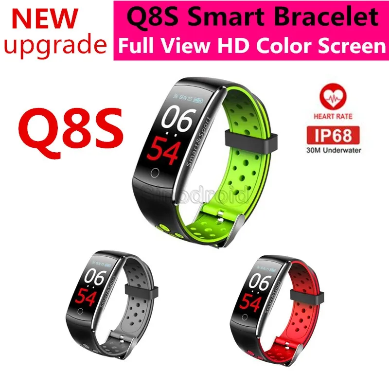 Q8 Q8S Smart armband IPS färgskärm Hjärtfrekvens Blodtrycksmonitor Fitness Tracker Bluetooth Wristband Sport SmartBand 100PCS