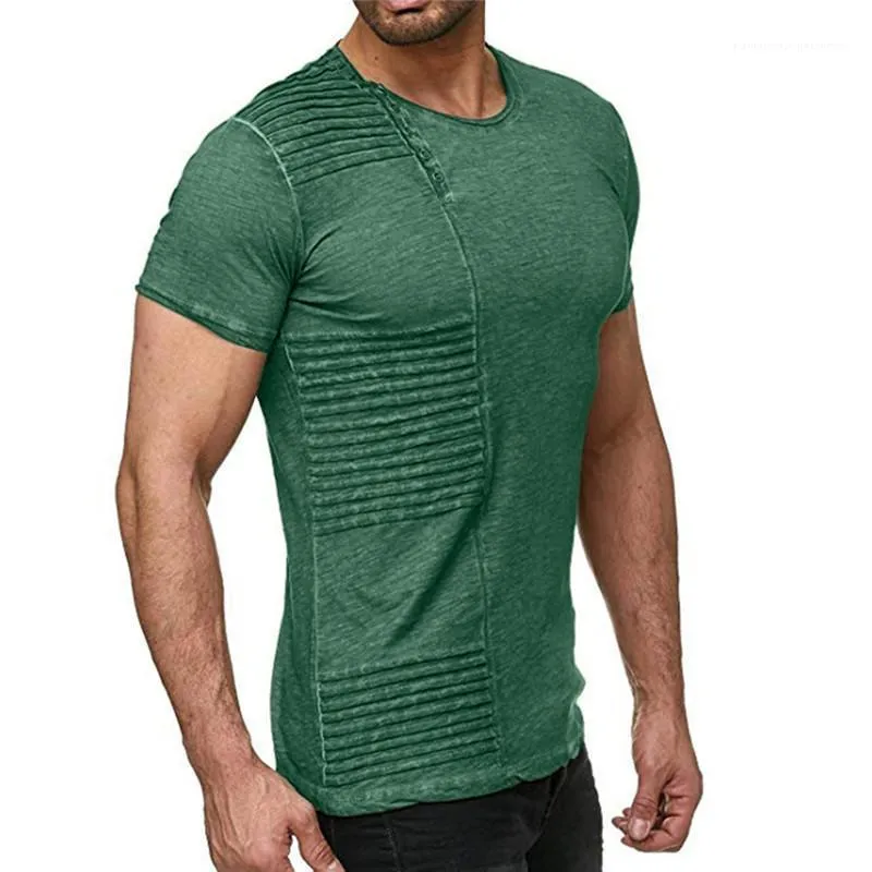 Button Breath Kurzarm Herren T-Shirts beiläufige dünne Teenager Tops drapierte Solid Color Herren Designer-T-Shirt