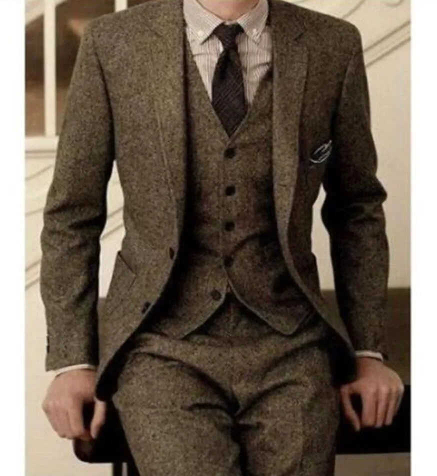 2020 Abiti Da Uomo Vintage In Tweed Di Lana 3 Pezzi Abito A Spina