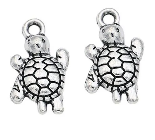 100pcs Silver Plated Tortoise Turtle Charms Pendants for Jewlery Making 21x12mm