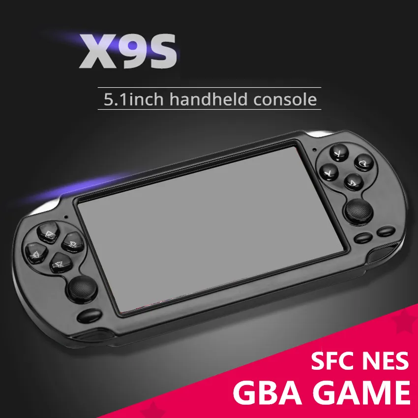 도매 GBA X9S X7 플러스 핸드 헬드 비디오 게임 콘솔 5.1 인치 화면 8기가바이트 클래식 SFC NES 게임 플레이어 지원 카메라 TV 아웃 MP4 MP3를 전자 책