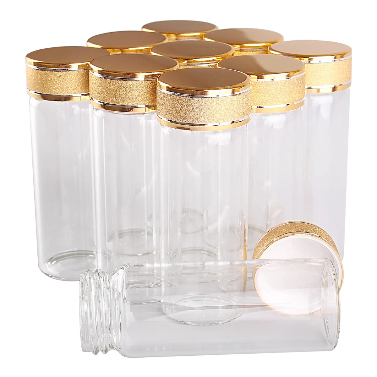 24 pièces 40 ml 30*80mm bouteilles en verre avec bouchons givrés dorés bouteille de parfum en verre Transparent bouteilles d'épices pots à épices