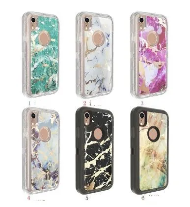 Marmo Defender Custodia robusta per telefono antiurto per Iphone 11promax xs max xsr 8 7 6S Samsung S9 Protezione completa per PC Cover posteriore in TPU